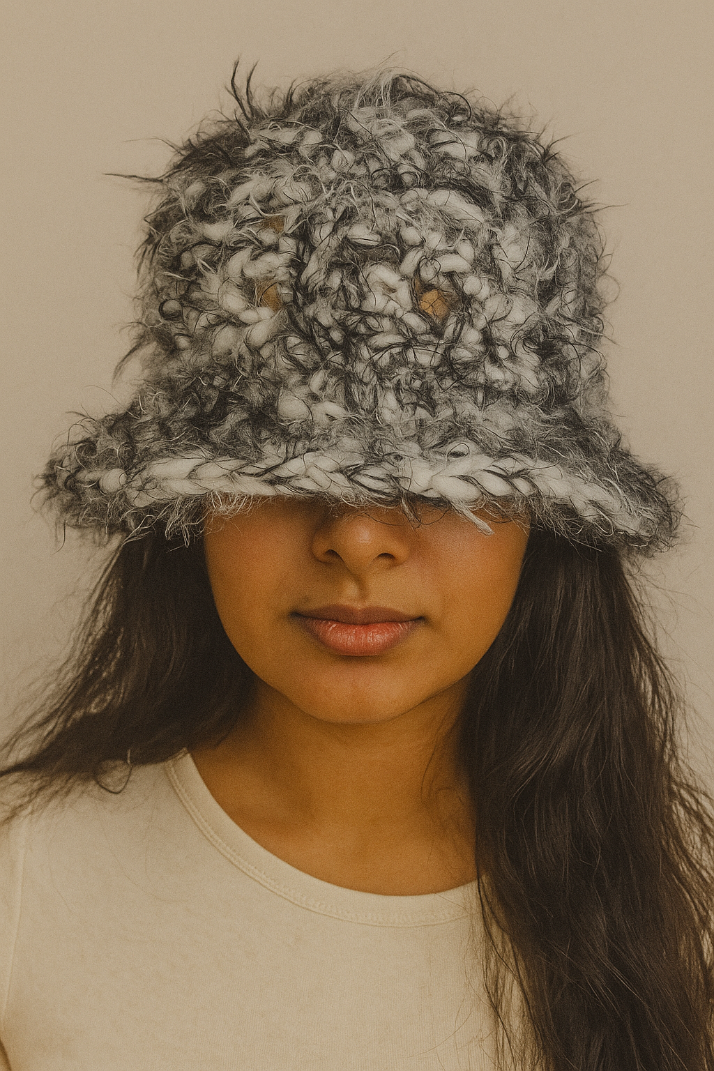Nia fluffy black/white